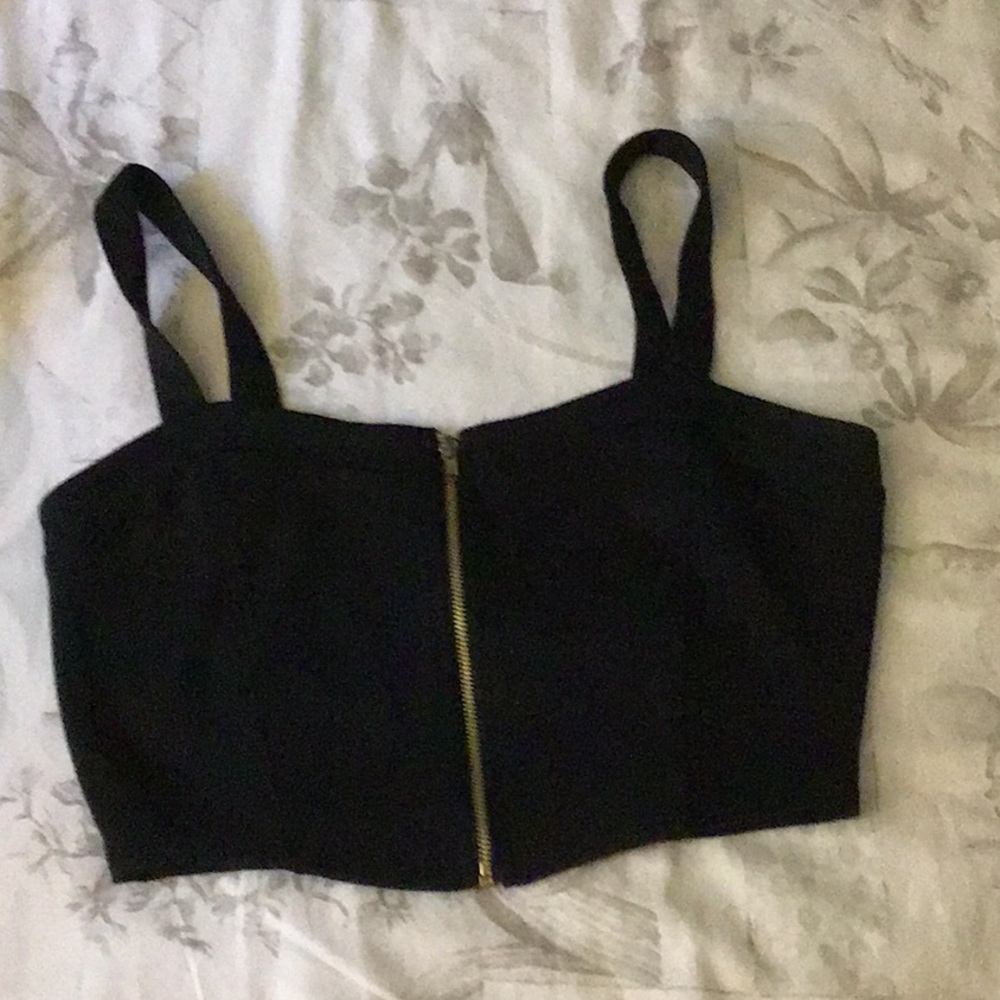 Black and gold front zip crop top